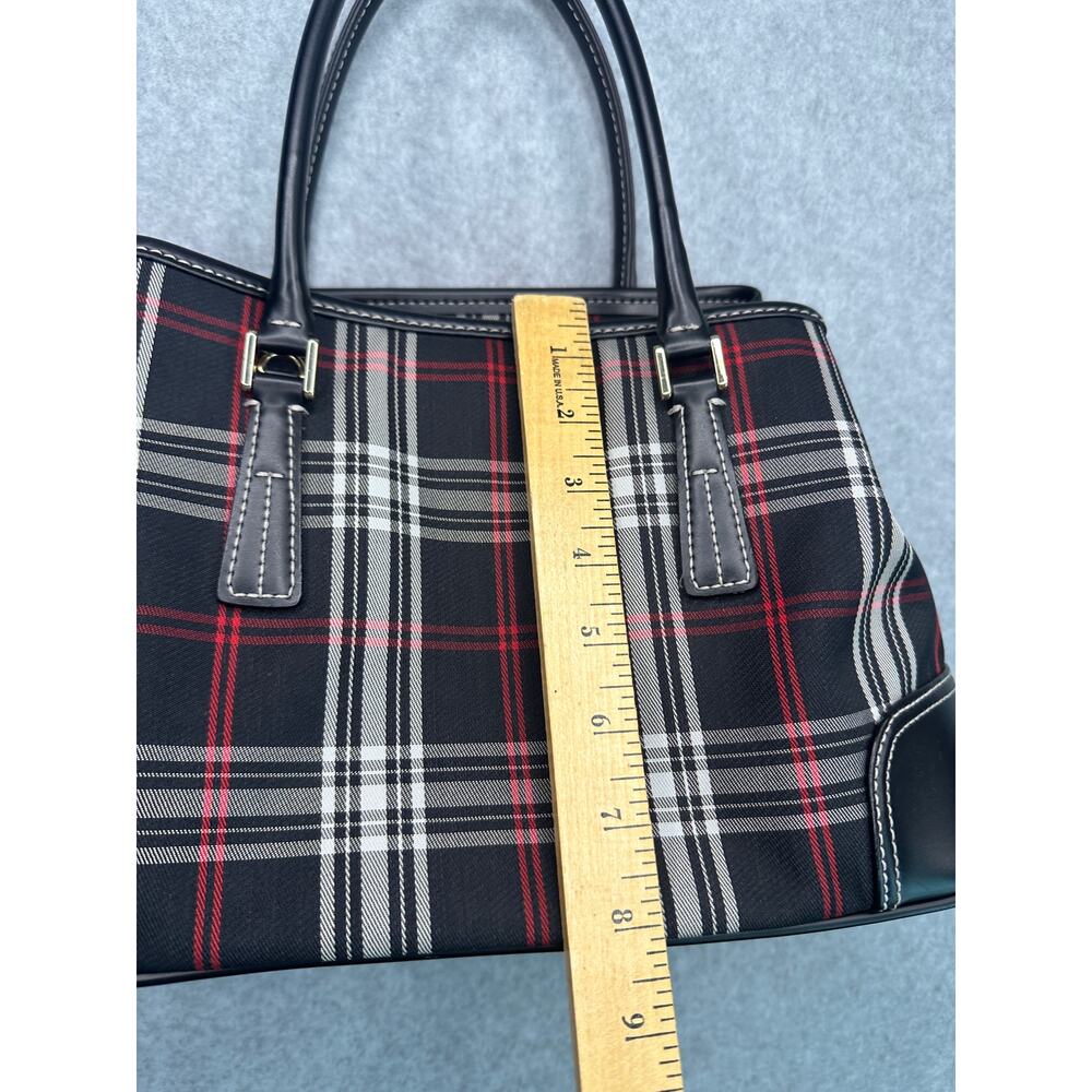 Tartan Plaid Top Handle Satchel Tote Trim Black Red - Picture 11 of 12